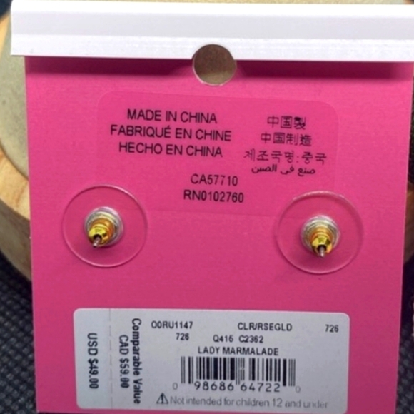 NEW ♠️ Kate Spade Rose Gold and Crystal Lady Marmalad Stud Earrings - Picture 3 of 4